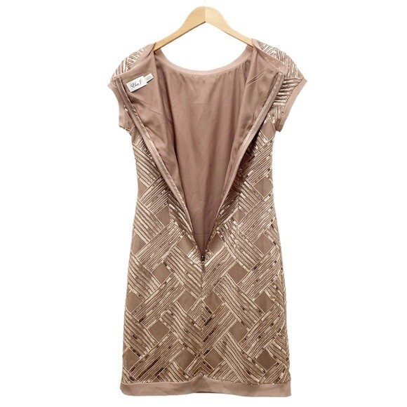 Eliza J Lattice Pattern Sequin Sheath Dress Rose Gold Taupe Women’s Size 6 - Picture 6 of 16